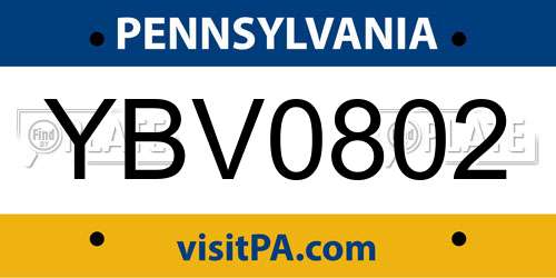 YBV0802 Pennsylvania License Plate