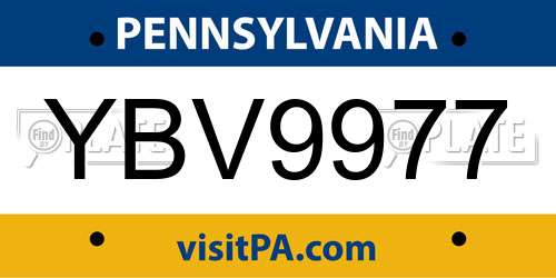 YBV9977 Pennsylvania License Plate