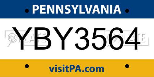 YBY3564 Pennsylvania License Plate