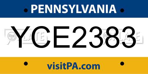 YCE2383 Pennsylvania License Plate