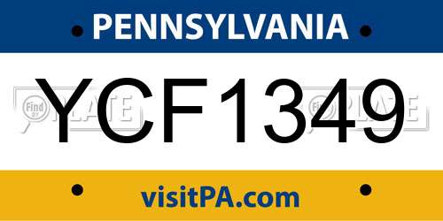 YCF1349 Pennsylvania License Plate