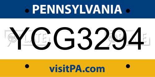 YCG3294 Pennsylvania License Plate