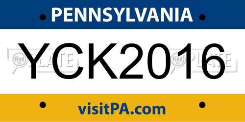 YCK2016 Pennsylvania License Plate