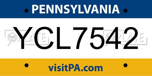 YCL7542 Pennsylvania License Plate