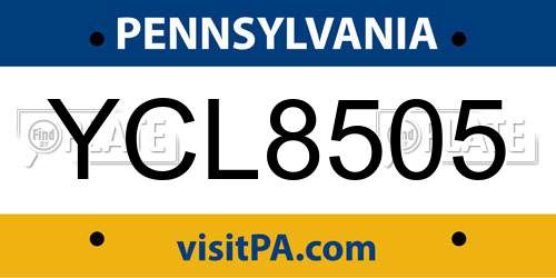 YCL8505 Pennsylvania License Plate