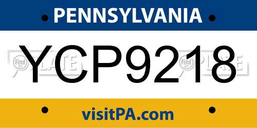 YCP9218 Pennsylvania License Plate