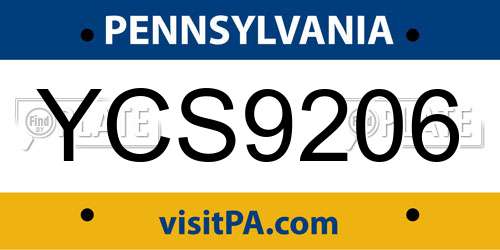 YCS9206 Pennsylvania License Plate