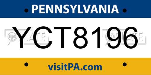 YCT8196 Pennsylvania License Plate