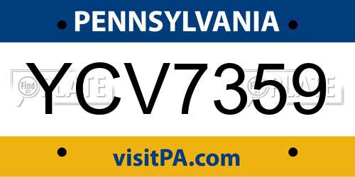 YCV7359 Pennsylvania License Plate