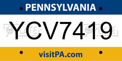 YCV7419 Pennsylvania License Plate