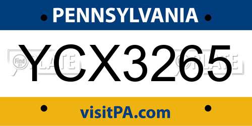 YCX3265 Pennsylvania License Plate