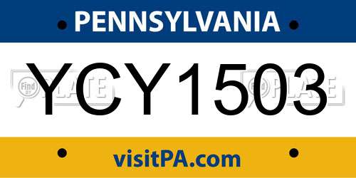 YCY1503 Pennsylvania License Plate