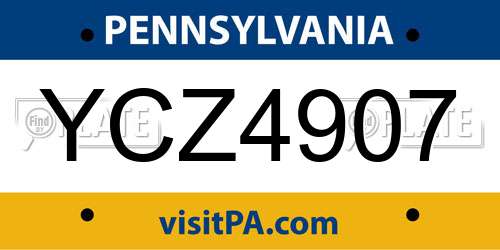 YCZ4907 Pennsylvania License Plate