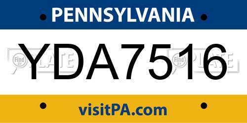 YDA7516 Pennsylvania License Plate