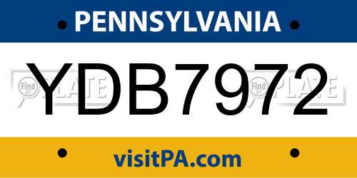 YDB7972 Pennsylvania License Plate