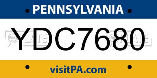 YDC7680 Pennsylvania License Plate