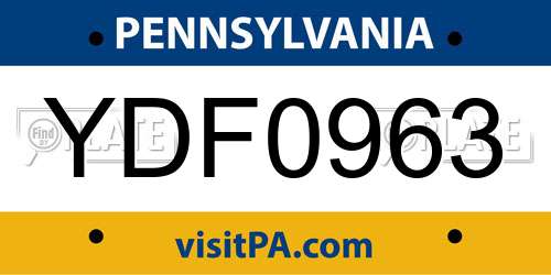 YDF0963 Pennsylvania License Plate