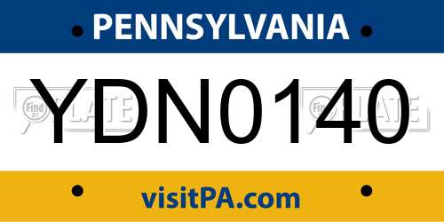 YDN0140 Pennsylvania License Plate