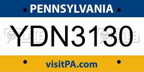 YDN3130 Pennsylvania License Plate