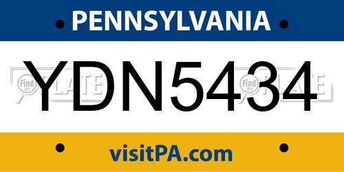YDN5434 Pennsylvania License Plate