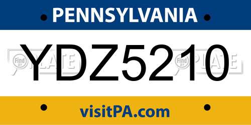 YDZ5210 Pennsylvania License Plate