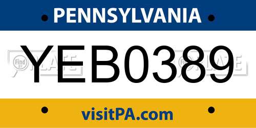 YEB0389 Pennsylvania License Plate
