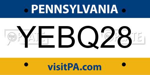 YEBQ28 Pennsylvania License Plate