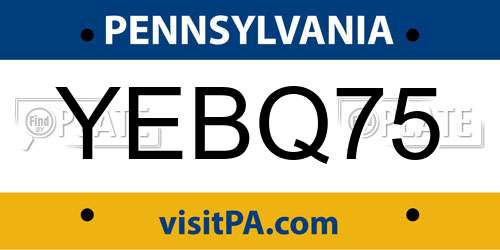 YEBQ75 Pennsylvania License Plate