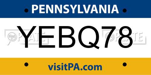 YEBQ78 Pennsylvania License Plate