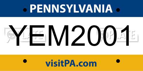 YEM2001 Pennsylvania License Plate