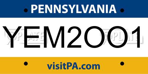 YEM2OO1 Pennsylvania License Plate