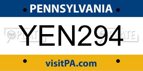YEN294 Pennsylvania License Plate