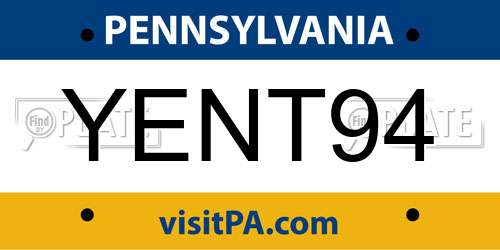 YENT94 Pennsylvania License Plate
