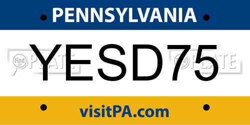 YESD75 Pennsylvania License Plate