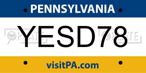 YESD78 Pennsylvania License Plate
