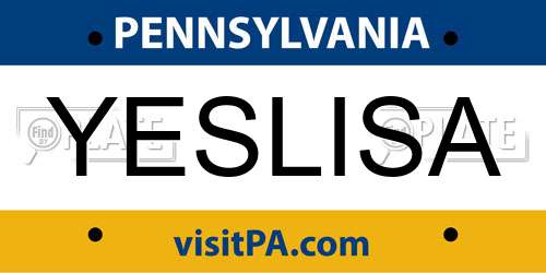 YESLISA Pennsylvania License Plate