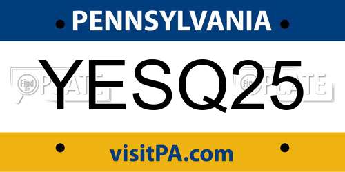 YESQ25 Pennsylvania License Plate
