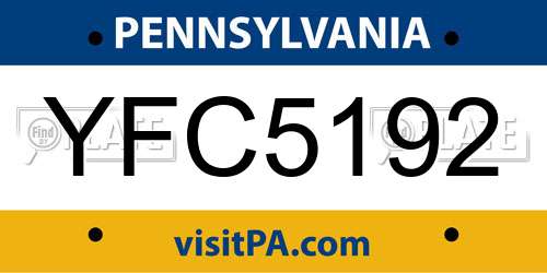YFC5192 Pennsylvania License Plate