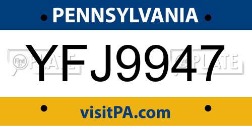 YFJ9947 Pennsylvania License Plate