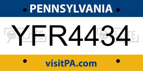 YFR4434 Pennsylvania License Plate