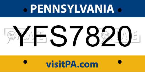YFS7820 Pennsylvania License Plate