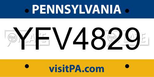 YFV4829 Pennsylvania License Plate