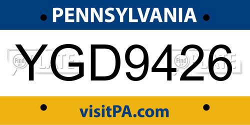 YGD9426 Pennsylvania License Plate