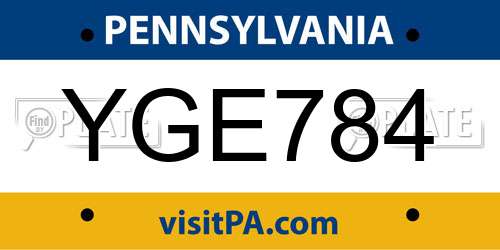 YGE784 Pennsylvania License Plate