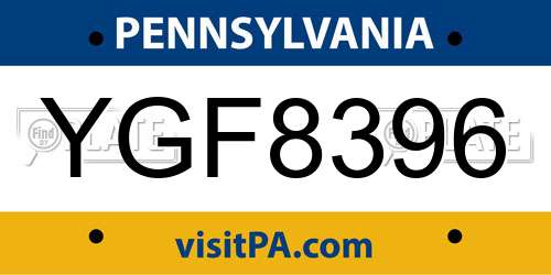YGF8396 Pennsylvania License Plate