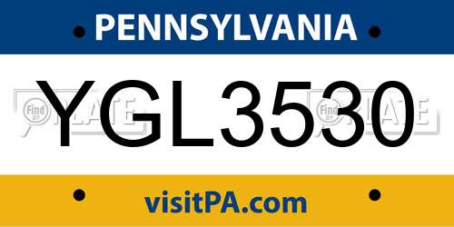 YGL3530 Pennsylvania License Plate
