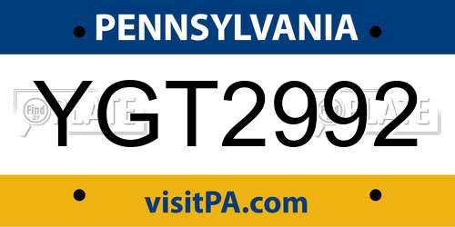 YGT2992 Pennsylvania License Plate