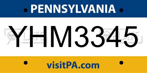 YHM3345 Pennsylvania License Plate