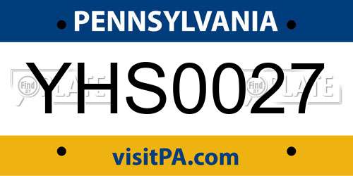 YHS0027 Pennsylvania License Plate