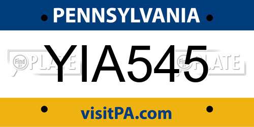 YIA545 Pennsylvania License Plate